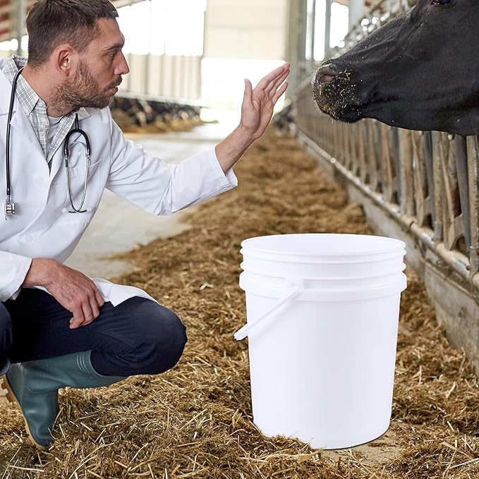 Teyyvn 7 Gallon White Plastic Food Bucket with Handles and Lid, Set of 4 Food Storage Pail Multipurpose Bucket with Lid