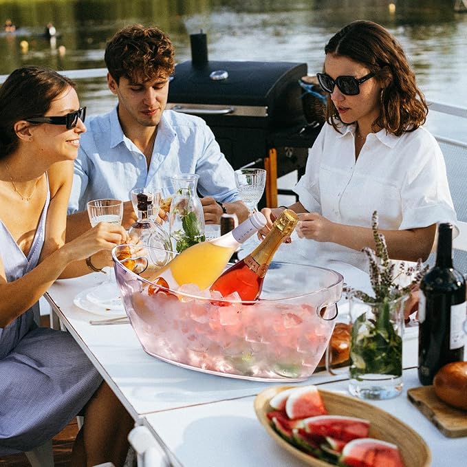 Ice Buckets for Parties, 2pcs Acrylic Champagne Beverage, Drinks Buckets Tub for Cocktail Bar, 5.5L Ice Bucket for Christmas Party(16.5 * 7.3 * 6.8inch)