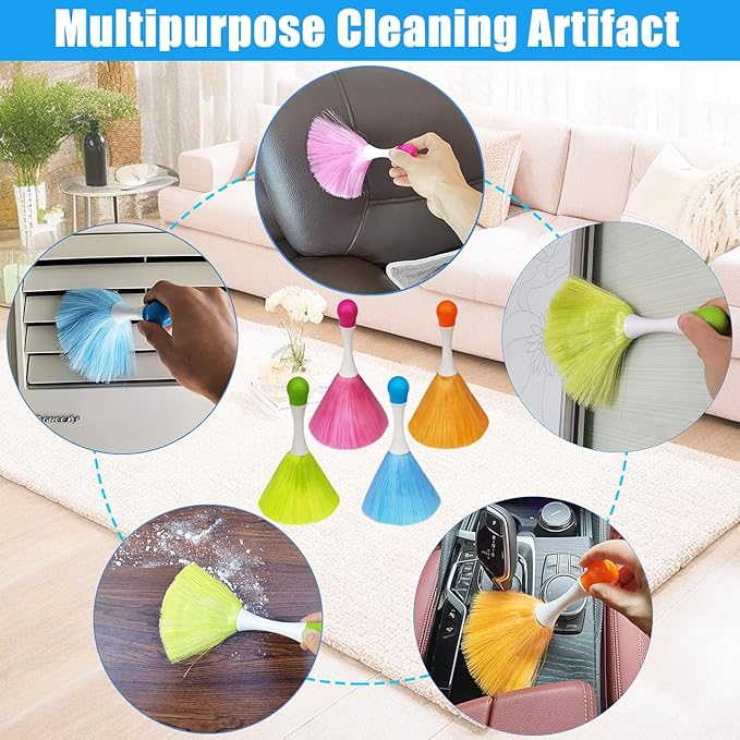 4 Pack 8" Hand Grips Microfiber Washable Duster,Electrostatic Feather Duster Brush,Cleaning Supplies for Book,Screen,Sofa,Car,Furniture,Photo Frames,Attracts Dust Like a Magnet Color