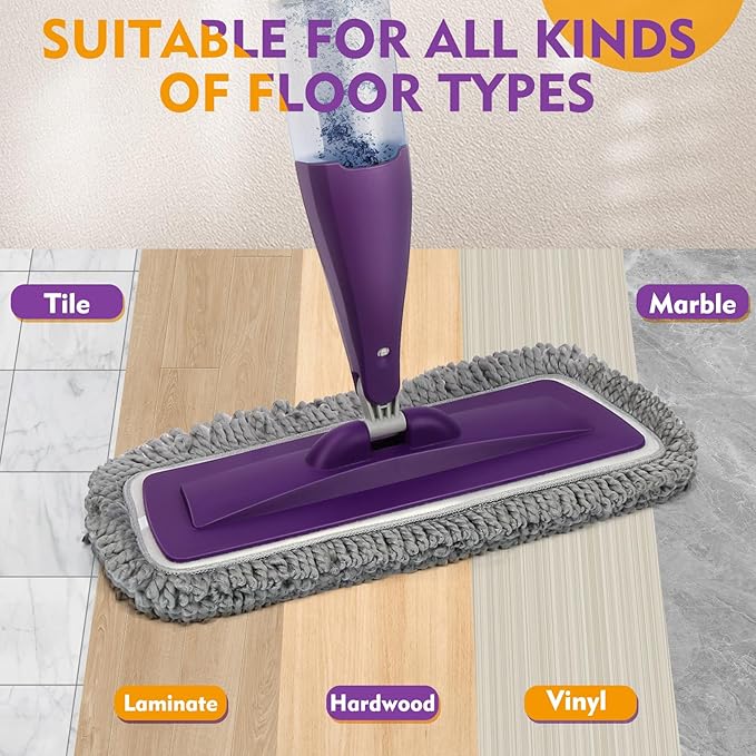 Spray Mop for Floor Cleaning with Washable Reusable Pads - Microfiber Wet Dry Mop with 800 ml Refillable Bottle,Dust Mops with Sprayer for Hardwood Laminate Vinyl Tile