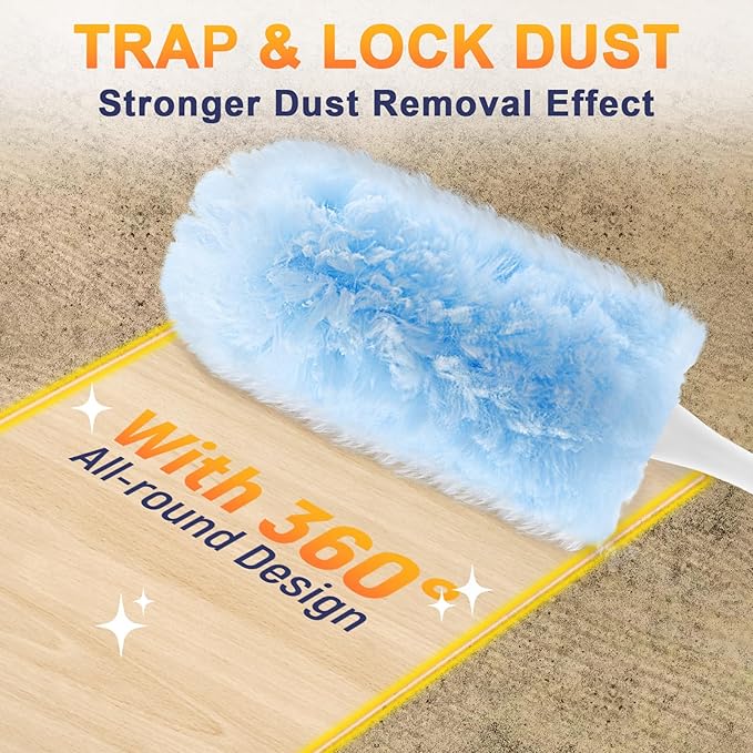 Duster Refills Compatible with Swiffer Duster Refill, Feather Dusters for Cleaning with 2 Handle, Multisurface 360°, Unscented Disposable Dusters for Cleaning Dusting (Blue, 60 Pcs)