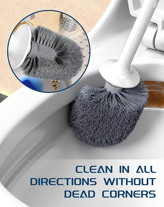 Toilet Brush and Holder Set, 2 Pack Wall-Mounted and Free-Standing Dual Use Toilet Scrubber with Half-Round Design, High-Density Bristle Head (Square *1+Rotundity*1)