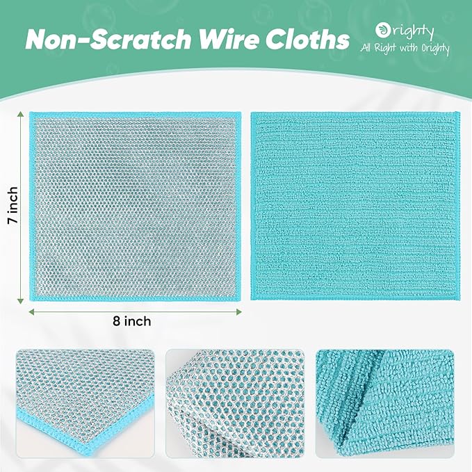 Orighty Multipurpose Wire Dishwashing Rag 24 Pcs, Upgraded Double-Layer Non-Scratch Wire Dish Cleaning Cloths, Kitchen Reusable Steel Scrubber, Powerful Dishcloth Rag for Cookware, Multicolor, 7"x8"