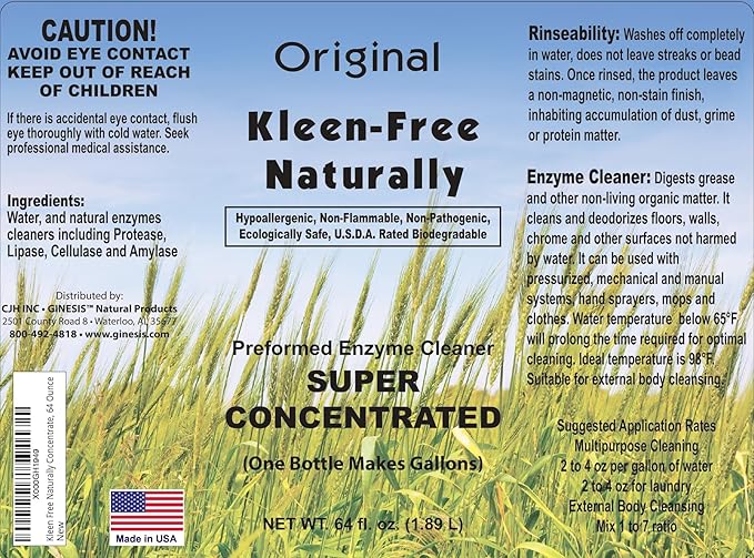 Naturally Preformed Enzyme Cleaner, Enzyme Solution, Multi-Purpose Cleaner, Laundry Additive, and More - Concentrate - Original Scent - 64oz
