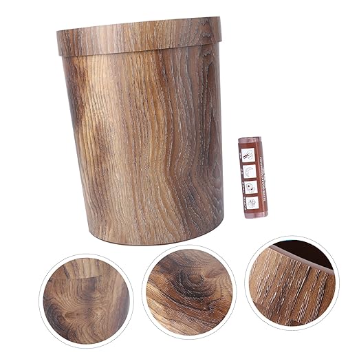 Mobestech 13 Gallon Brown Polypropylene Trash Can with Wood Grain Design
