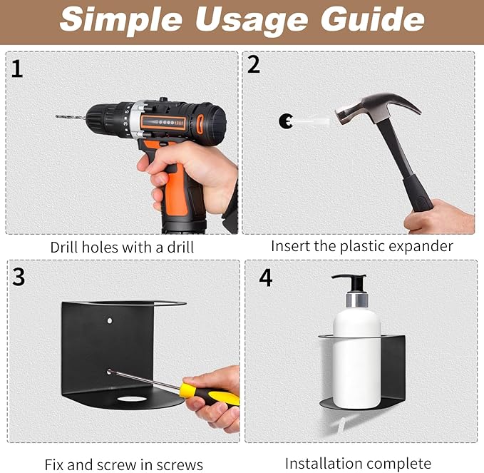 4 Pack Spray Bottle Holders, Wall Mount Bottle Steel Organizer Heavy Duty Paint Spray Can Holder Rack with Hardware Easy Install for Garage Home Workspace, Black