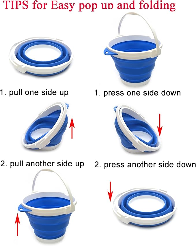 SAMMART 10L (2.64Gallon) Collapsible Fishing Bucket with Locking Lid - Foldable Round Tub - Portable Plastic Water Pail - Space Saving Outdoor Waterpot (Blue)