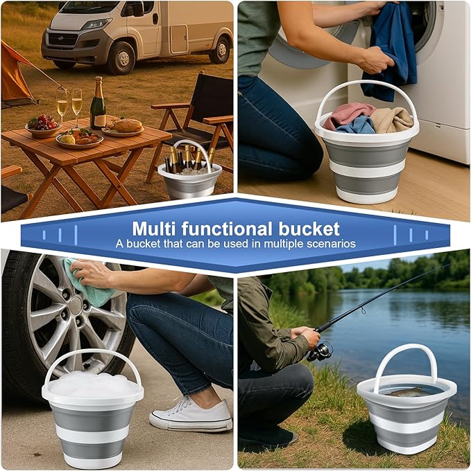 2Pack Collapsible Bucket 2.6Gal (10L) - Folding Bucket for Camping, Car Wash, Gardening, Cleaning & Outdoor | Portable Space-Saving Design with Handle, Easy to Carry & Store
