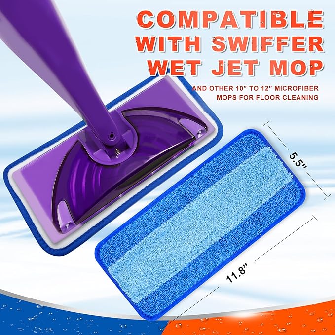 DR DAPPER Reusable Wet Jet Pads Compatible with Swiffer WetJet Mop, 2 Pack Wet Jet Refills, Reusable Wet Pads, Microfiber Mop Pad Refills for Floor Mopping and Cleaning, Wet & Dry Use Refills, Blue