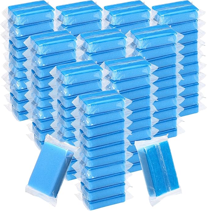 Tioncy 100 Pcs Individually Wrapped Sponges Kitchen Bulk Blue Dish Non Scratch Scrub Sponges Dual Sided Cleaning Dish Scrubber for Washing Dishes, Pots, Pans, Sinks, Stoves, Appliances, Car, Bike
