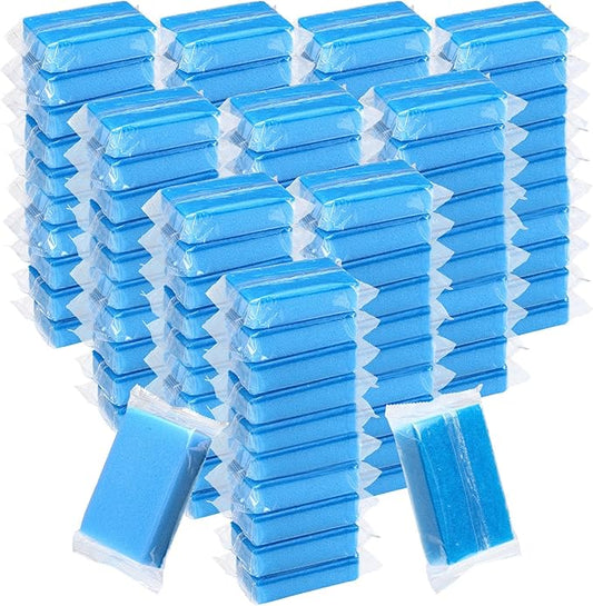 Tioncy 100 Pcs Individually Wrapped Sponges Kitchen Bulk Blue Dish Non Scratch Scrub Sponges Dual Sided Cleaning Dish Scrubber for Washing Dishes, Pots, Pans, Sinks, Stoves, Appliances, Car, Bike