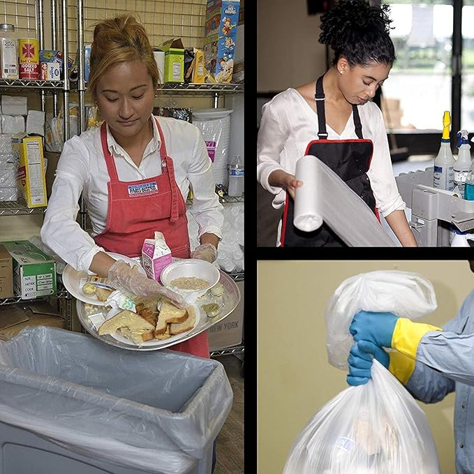 Aluf Plastics High Density Trash Bags, 16 Gallon, 1000 Count, 8 Micron (eq), 24" x 33", Clear, for Bathroom, Office, Industrial, Commercial, Janitorial, Municipal, Recycling