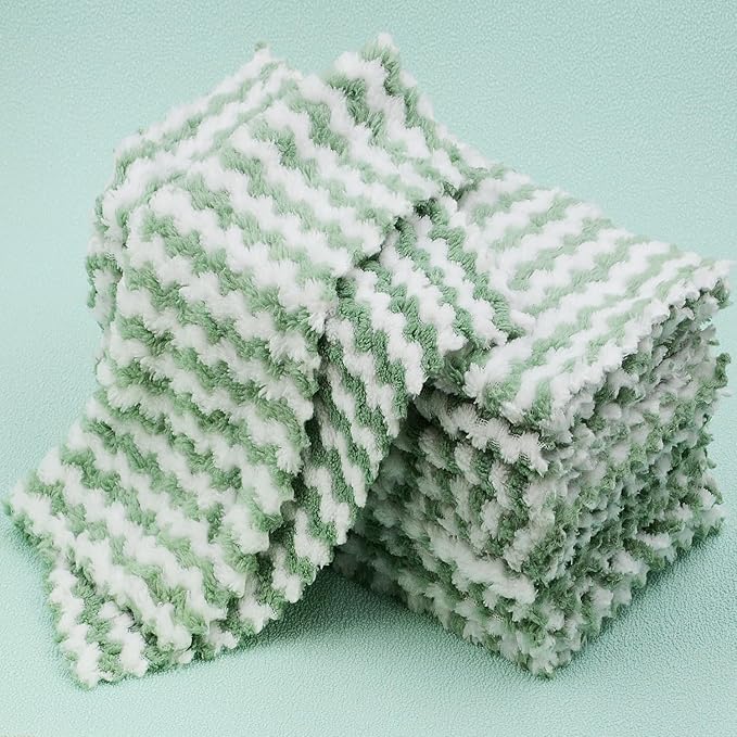 10PACK Kitchen Cleaning Cloths, Microfiber Dish Cloths: All-Purpose Washing/Soft/Lint Free/Absorbent/Quick Dry Reusable Washable Towels for Bathroom/Car/Glass, 10''x10'' - Green