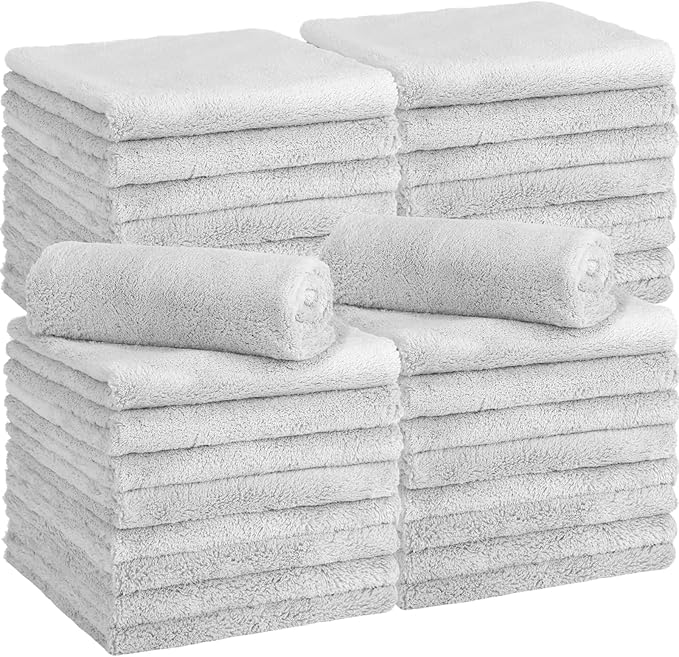 Shimeyao 30 Pcs Edgeless Microfiber Plush Towels for Cars Detailing Drying Wash Polishing Absorbent Cleaning Cloths, 500 GSM, 16 x 16 Inch(16 x 16 Inch,Light Gray,30 Pcs)