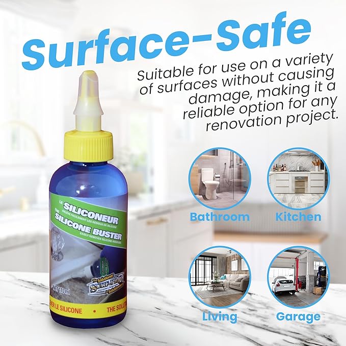Silicone Buster Remover – 110ml Silicone & Caulk Residue Cleaner with Precision Nozzle – Fast-Acting Gel, Surface-Safe Formula for Post-Scraping Cleanup, Easy to Use