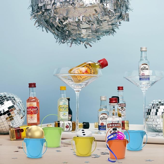 3.1" Galvanized Mini Tin Buckets – 12Pcs Rainbow Colors Metal Buckets with Handle, Ideal for Party Favors, Bridal Shower and Craft Projects (Multi-Colored, 3.1")