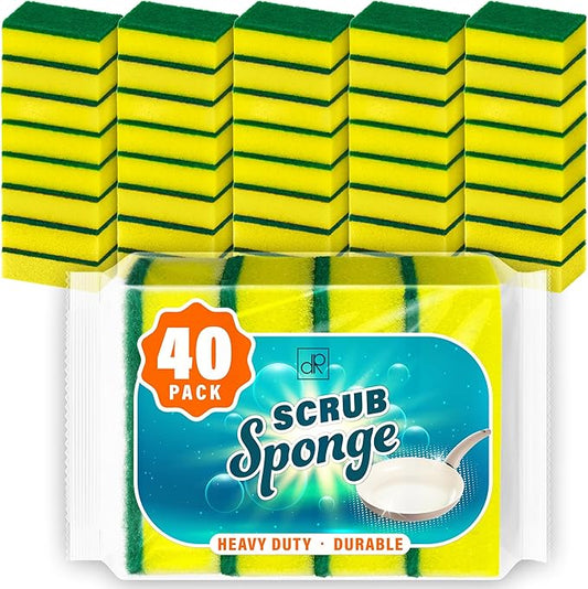 DecorRack 40 Count Non-Scratch Cleaning Scrub Sponges, Dual-Sided Heavy Duty Kitchen Sponges for Dishes, Cleaning Household, Bathroom, Car Wash - Yellow (Pack of 40)