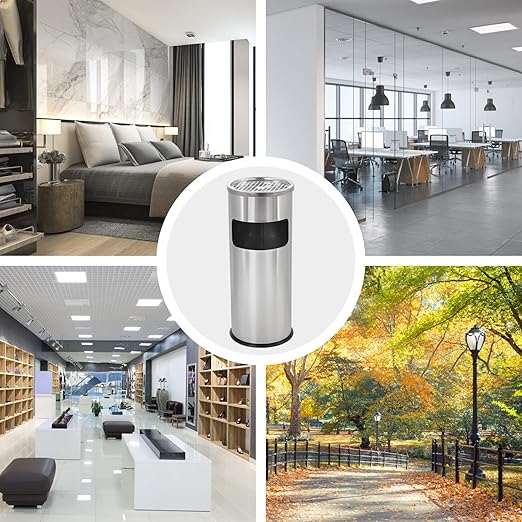 IRONWALLS Indoor Outdoor Trash Can with Lid, Silver Floor Standing Stainless Steel Garbage Bin with Removable Inner Barrel, Commercial Waste Bin Container Trash Receptacle, Patio Garbage Can