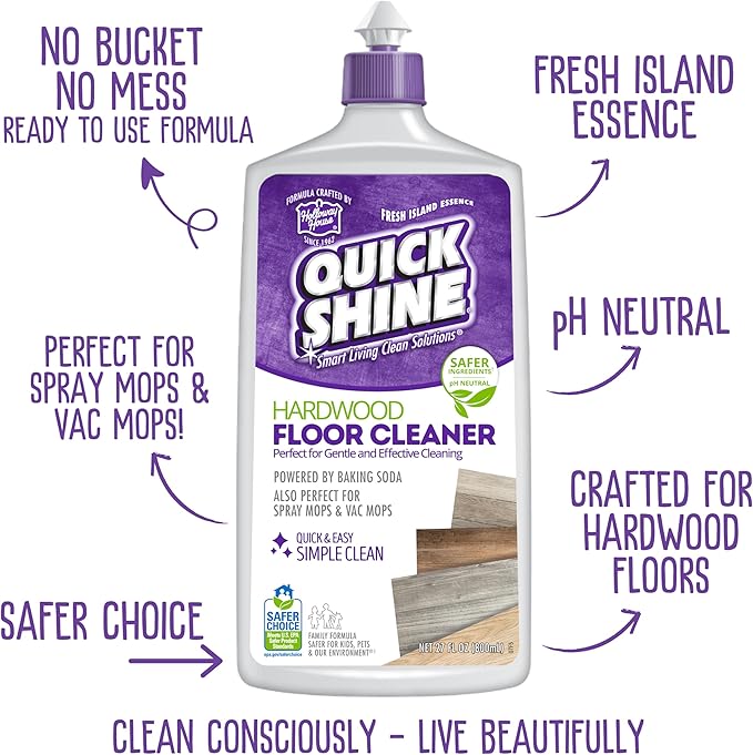 Quick Shine Hardwood Floor Cleaner 27oz, 2Pk| Use in Spray & Vac Mops| Removes Dirt & Scuff Marks| Ready-to-Use, Streak Free, No Rinse| Safer Choice Cleaner| Perfect for Gentle and Effective Cleaning