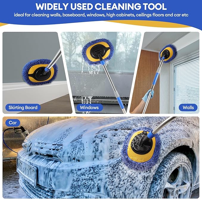 Wall Cleaner,Blue Wall Cleaner Mop with Long Handle Max 66’’ Wall Mop,Rotatable Adjustable Cleaning Mop,Ceiling Dust Mop,Cleaning Tool for Walls/Baseboard/Floors, Car Washes