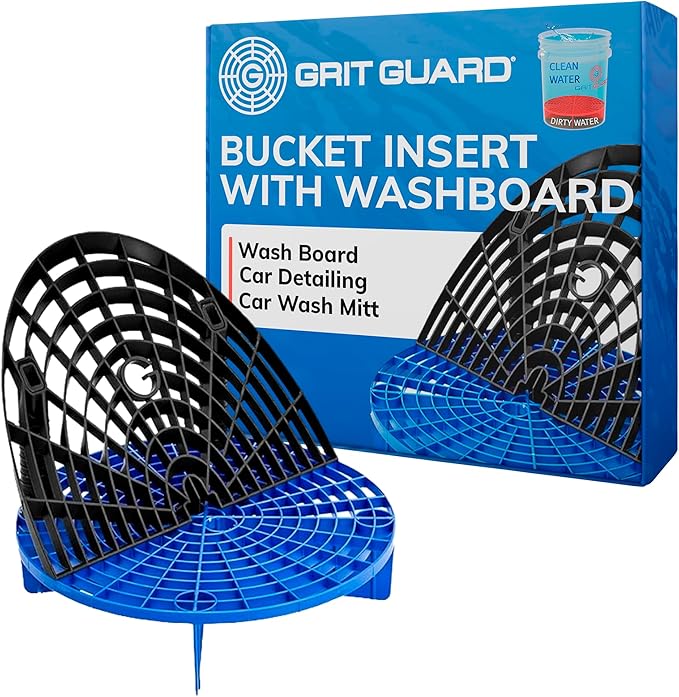 The Original Grit Guard Bucket Insert with Washboard Combo | Removes Dirt from Wash Mitt for Detailing | Car Wash Bucket Insert & Washboard | Black/Blue