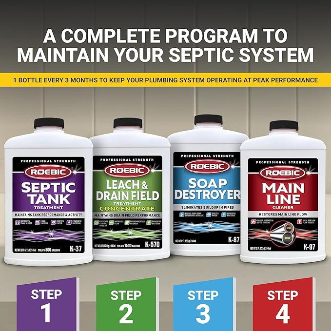 Roebic K-97 Liquid Main Line Cleaner with Bacteria Enzymes, Eliminates Organic Buildup in Sewer/Septic System and Protects from Clogs, Safe for Bathroom Toilet, 32 fl oz