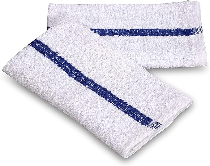 GOLD TEXTILES 60 PC New Cotton Blend White Restaurant Bar Mops Kitchen Towels 28oz (5 Dozen) (60, Blue Stripe)