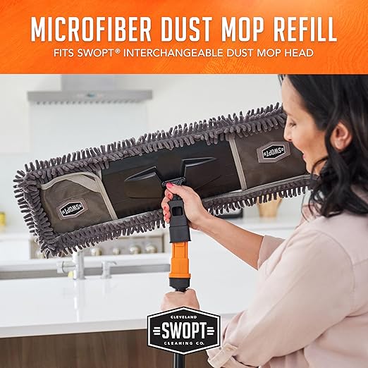 SWOPT 24” Microfiber Dust Mop Refill – Microfiber Cleaning Pads for Use on Wood, Laminate, Tile – Interchangeable with All SWOPT Cleaning Products for More Efficient Cleaning and Storage
