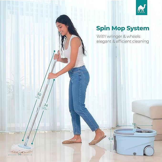Spin Mop and Bucket with Wheels Wringer 360 Microfiber Mop with Stainless Steel Handle Self Wringing Cleaning System Bucket with Drain for Tile Hardwood Laminate Floors Includes 2 Mop Head Refills