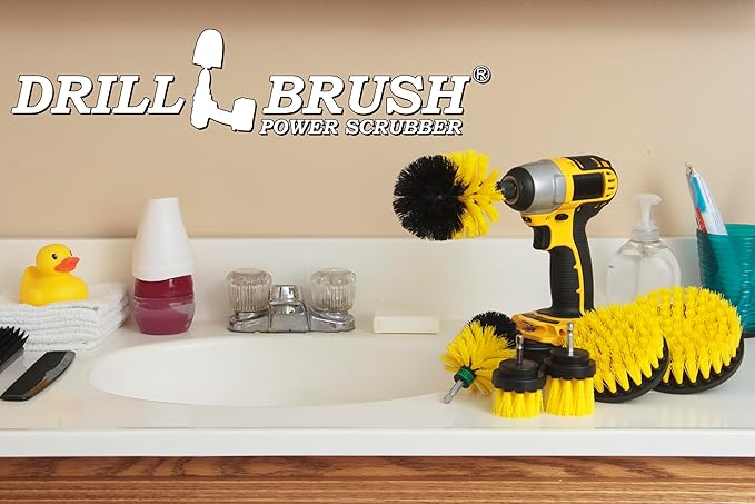 Drill Brush Attachments for Cleaning Shower, Bathroom, Grout, Tile, Bathtub, Bath Mat, Sink, Tile, Porcelain, Fiberglass, Cast Iron, Flooring – Grout Cleaner Drill Brush Set - Bathroom Accessories Kit