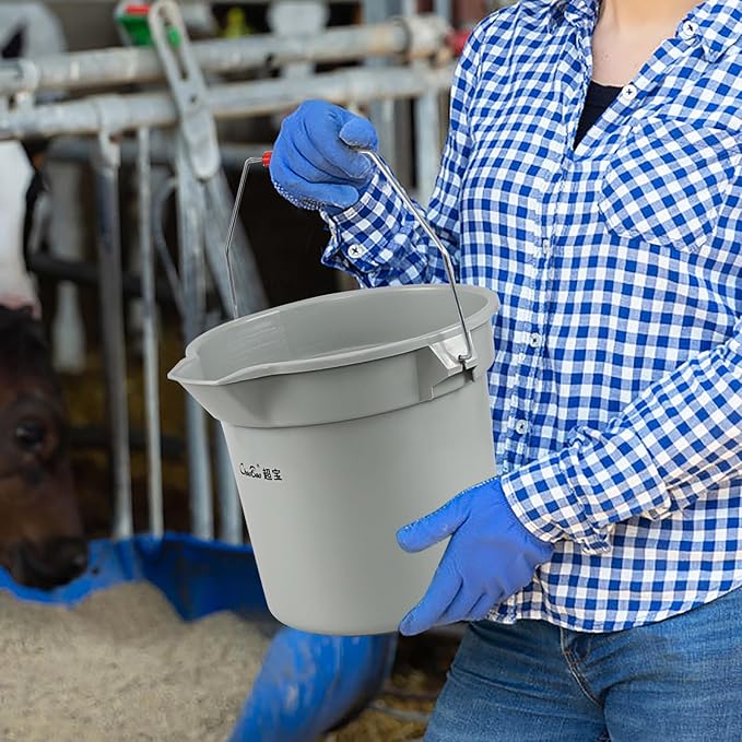 14 Quart Commercial Cleaning Pail with Handle, 4-Pack Plastic Bucket with Pour Spout, Grey