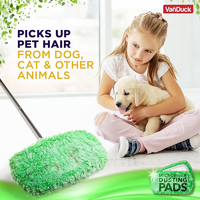 VanDuck Floor Duster Refill Compatible with Swiffer Sweeper Mop (4 Pack) - Microfiber Pet Heavy Duty Dry Cloth Refills - Reusable Mop Pad