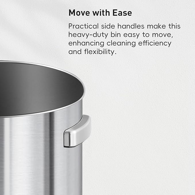 EKO 32-Gallon Round Stainless Steel Open Top Trash Can, Large Commercial Waste Bin with Detachable Lid and Carrying Handle, Brushed Metal Garbage Bin for Home, Office, Restaurant, Restroom