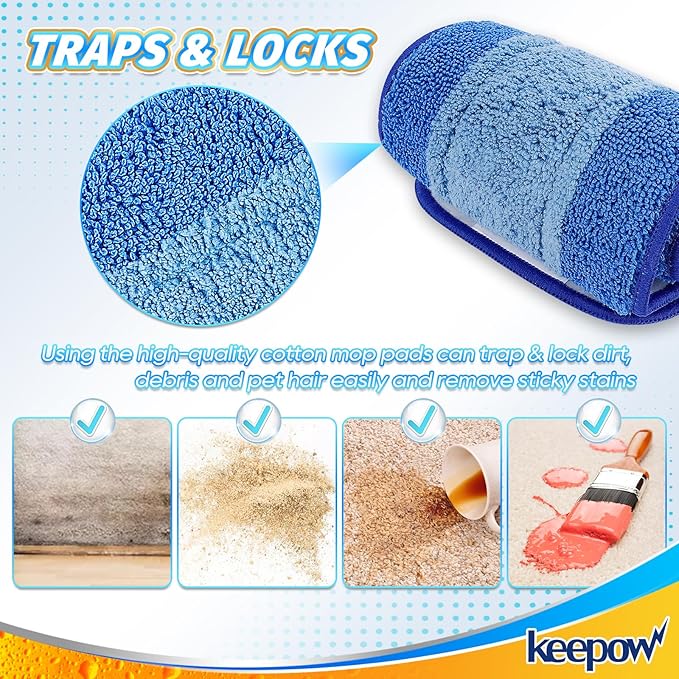 KEEPOW Microfiber Cleaning Pad, Mop Replacement Pads for Hardwood Floor Cleaner, 18 Inch, Washable & Reusable Spray Refills for Hard Surface Laminate Wood (3 Pack)