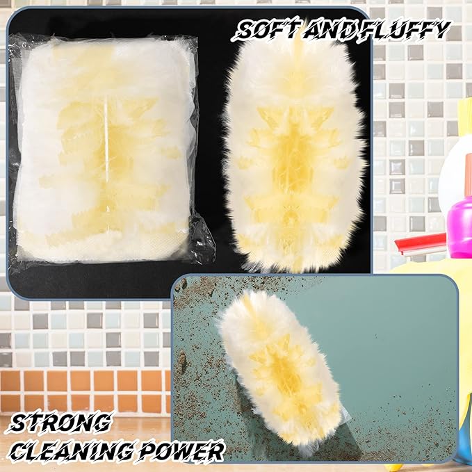 Vesici 100 Pcs Duster Refills Compatible with Swiffer Dusters Bulk Disposable Replacement Thickened with 1 Handle Heavy Duty for Cleaning, Office (Yellow)