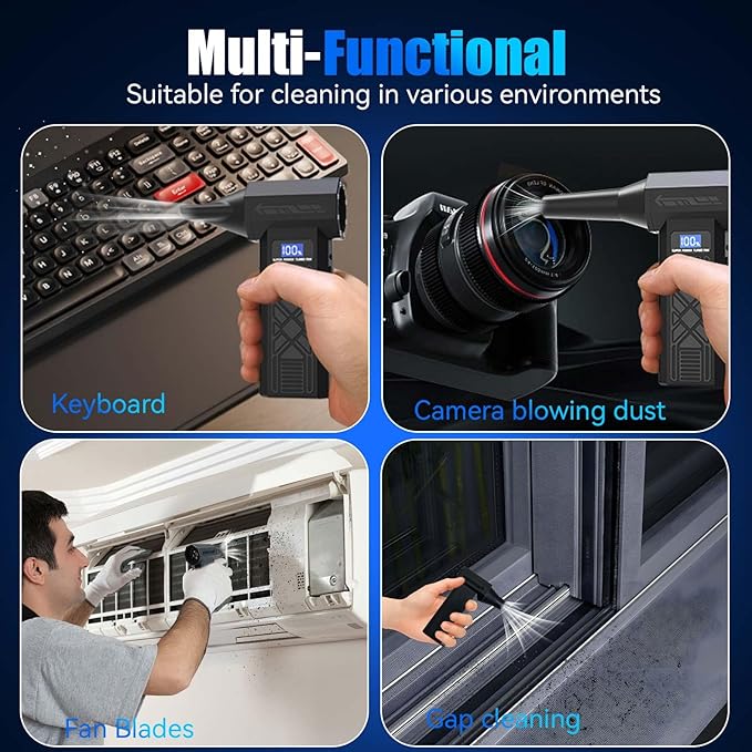 Compressed Air Duster-130000RPM Super Power Electric Air Duster, 4-Gear Adjustable Mini Blower with Type-C Fast Charging, Dust Blower for Computer, Keyboard, House, Outdoor and Car