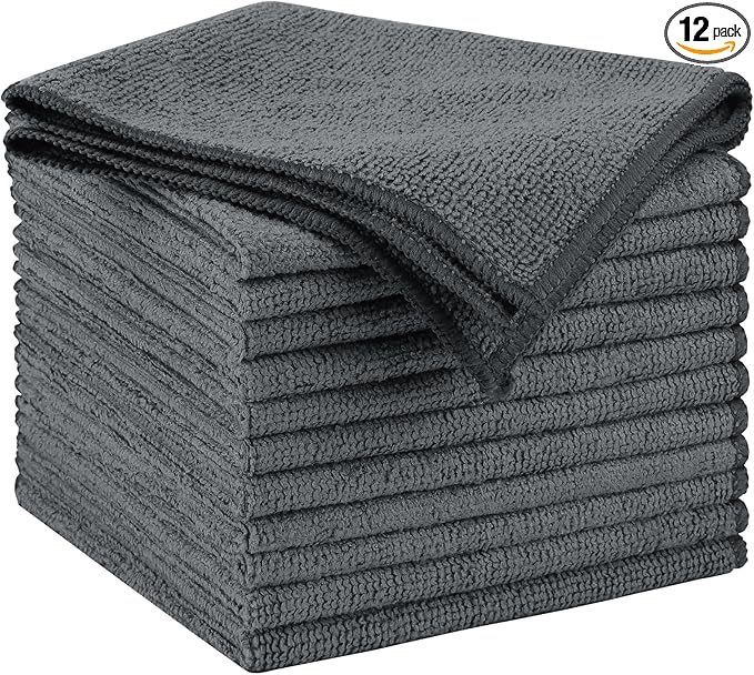 AIDEA Microfiber Cleaning Cloth Grey 12PK, Microfiber Towels for Cars, Premium Car Cloths, Dusting Cloth Lint Free Cleaning Rags for SUVs, House, Kitchen, Window, Workshops,11.5×11.5"