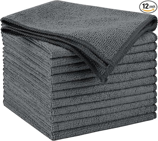 AIDEA Microfiber Cleaning Cloth Grey 12PK, Microfiber Towels for Cars, Premium Car Cloths, Dusting Cloth Lint Free Cleaning Rags for SUVs, House, Kitchen, Window, Workshops,11.5×11.5"