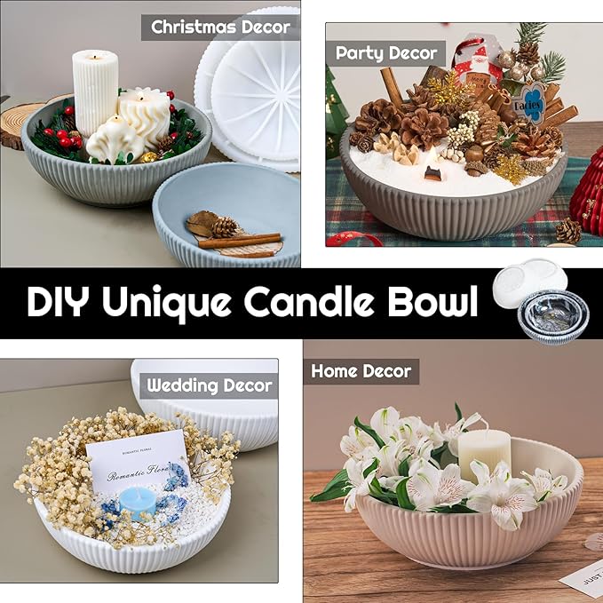 Large Resin Molds Silicone 10" 8'' Round Striped Deep Bowl Epoxy Resin Casting Mold 2 Pack Concrete Cement Mould for DIY Planter Jewelry Storage Container Makeup Organizer Candle Vessel Art Craft Mold