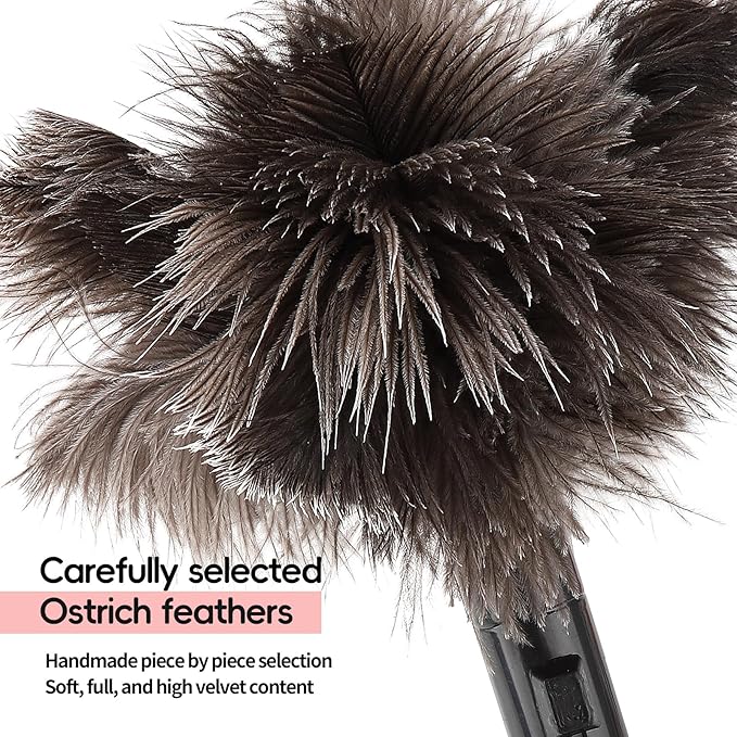 Retractable Feather Duster-Genuine Ostrich Feathers,Anti-Static,Reusable Eco-Friendly Handheld Cleaning for Keyboard,Home,Car,Office(10 to 15 Inches) 3 Pack