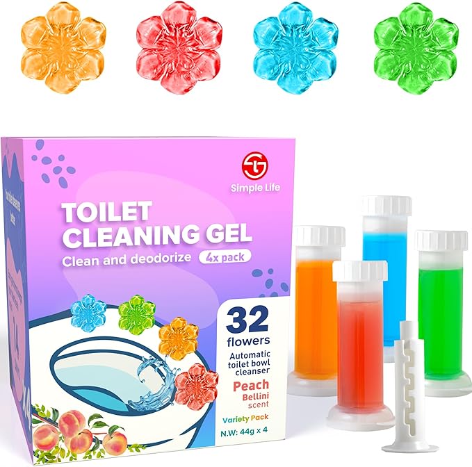Simple Life Toilet Bowl Cleaner Gel | Fresh Flower Toilet Gel Stamp | Stops Limescale and Stains with Air Freshening Scent | Deodorizing Clean | 32 Stamps, Variety Pack