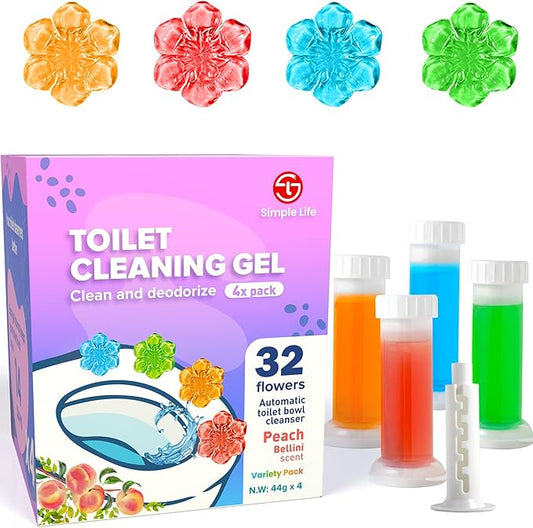 Simple Life Toilet Bowl Cleaner Gel | Fresh Flower Toilet Gel Stamp | Stops Limescale and Stains with Air Freshening Scent | Deodorizing Clean | 32 Stamps, Variety Pack