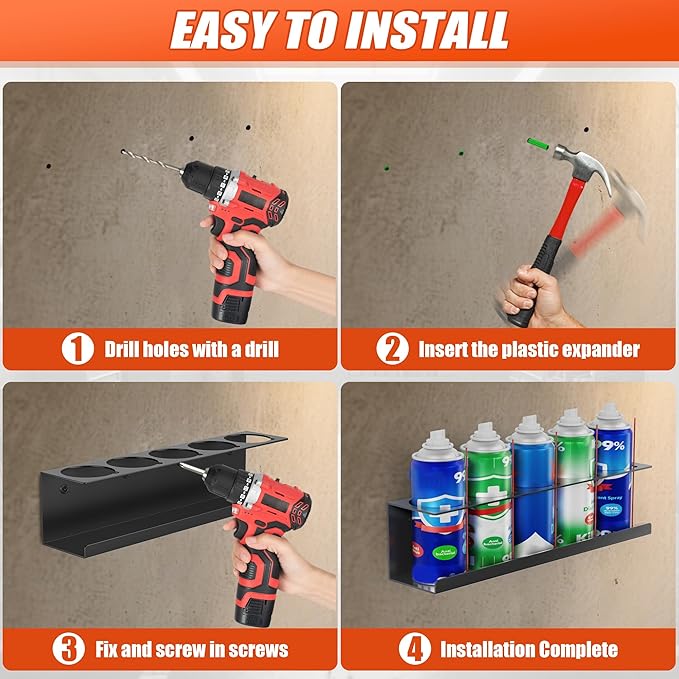 2 Pack Spray Paint Can Holder,Wall Mount Spray Bottle Holder,Heavy-Duty Aerosol Can Holders,Tool Organizer Rack for Garage,Craft Workspace and Home,Holds 10 Cans