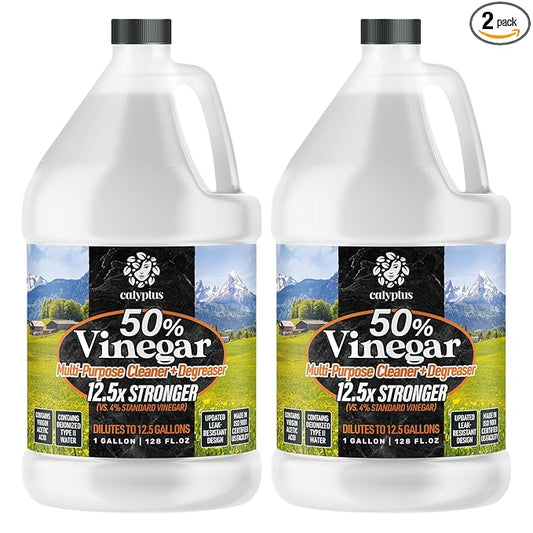 Calyptus 50% Pure Concentrated Vinegar | Maximum-Performance (12.5X) Power | Technical Grade | Dilutes Easily to 5% Acidity (1.5 Cups per Gallon) | Home and Outdoor Cleaning Concentrate | 2 Gallon