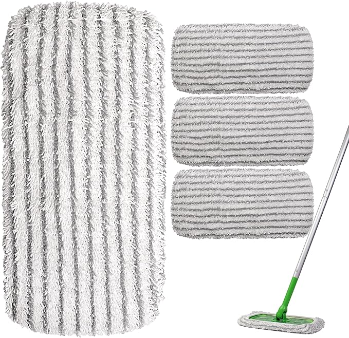 4 Pack of Reusable Mop Pad Compatible with Swiffer Sweeper, Heavy Duty Scrubby Microfiber Mop Cover Multi-Surface Cleaning Wet Dry Refills
