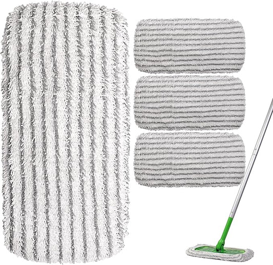 4 Pack of Reusable Mop Pad Compatible with Swiffer Sweeper, Heavy Duty Scrubby Microfiber Mop Cover Multi-Surface Cleaning Wet Dry Refills