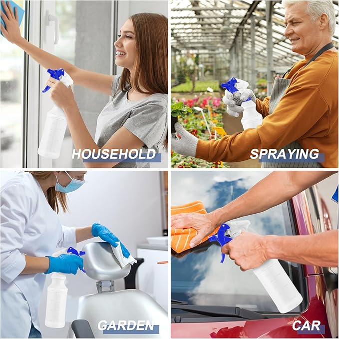 10 Pack Spray Bottles 16 oz Empty Water Spray Bottles for Cleaning Heavy Duty Refillable Squirt ‌Container with Measurements Adjustable Nozzle for Household(Blue)