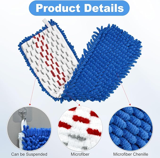 4 Pack Mop Head Replacement Compatible with O-cedar Hardwood Floor 'N More Microfiber Dual or 3-Action Flip Mop Refill Chenille Mop Replace Pads for Ocedar Dual-Action Flip Mop,Reusable & Washable Pad