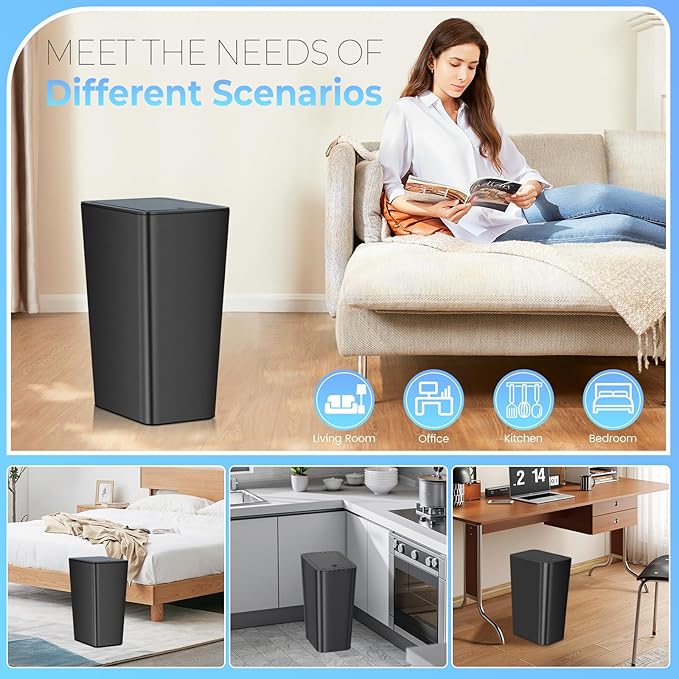 4 Gallon Bathroom Small Trash Can with Lid, 15L Slim Garbage Bin Wastebasket with Pop-Up Lid for Bedroom, Office, Kitchen, Dorm, Fits Under Desk