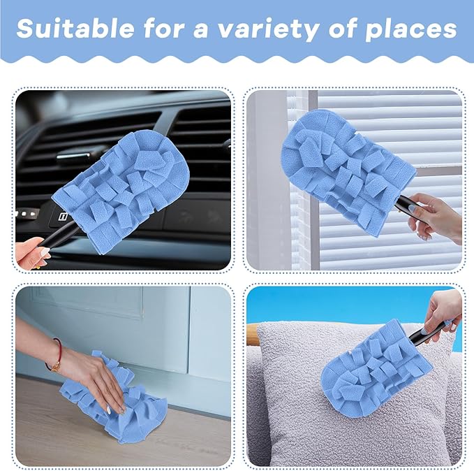Zubebe 12 Pcs Duster Refill Reusable Fleece Duster Refills Feather Flat Dusters Multi Surface Washable Cleaning Pads Tools for Home, Blinds, Car, Pet, Furniture, Fans (Blue)